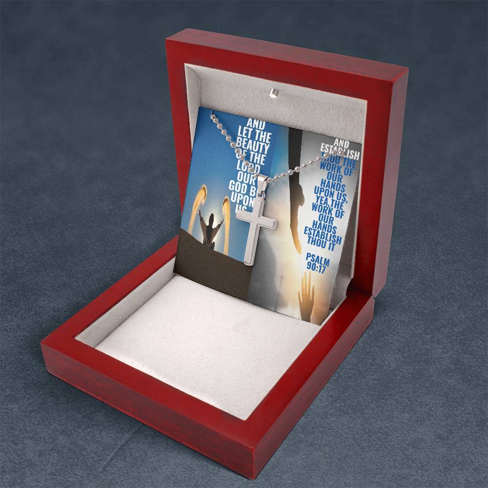 IKE MENS Scripture Collage Stainless Cross Necklace with Ball Chain