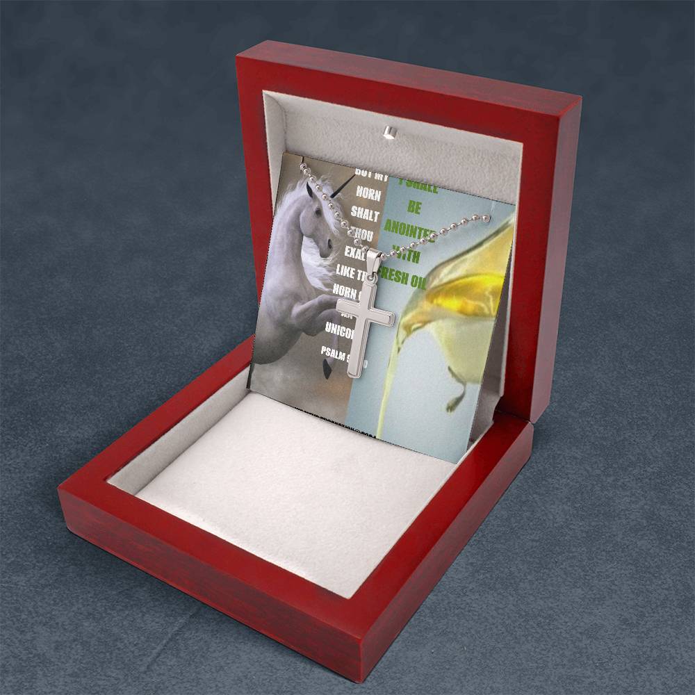 IKE MENS Scripture Collage Stainless Cross Necklace with Ball Chain