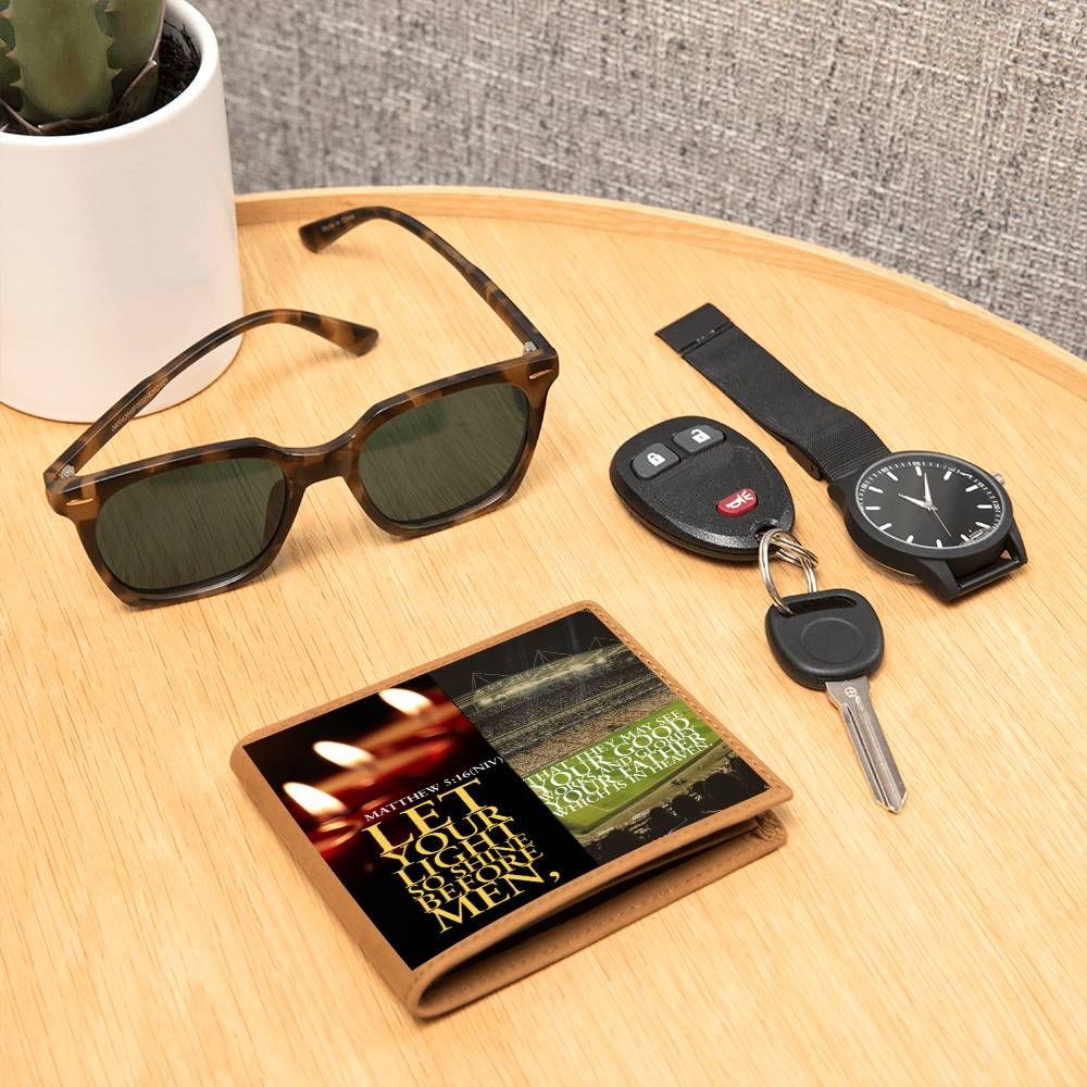 IKE MENS SCRIPTURE COLLAGE GRAPHIC LEATHER WALLET