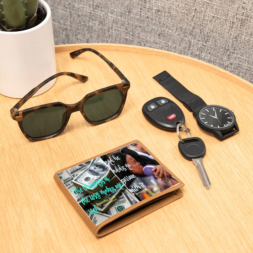 IKE MENS SCRIPTURE COLLAGE GRAPHIC LEATHER WALLET