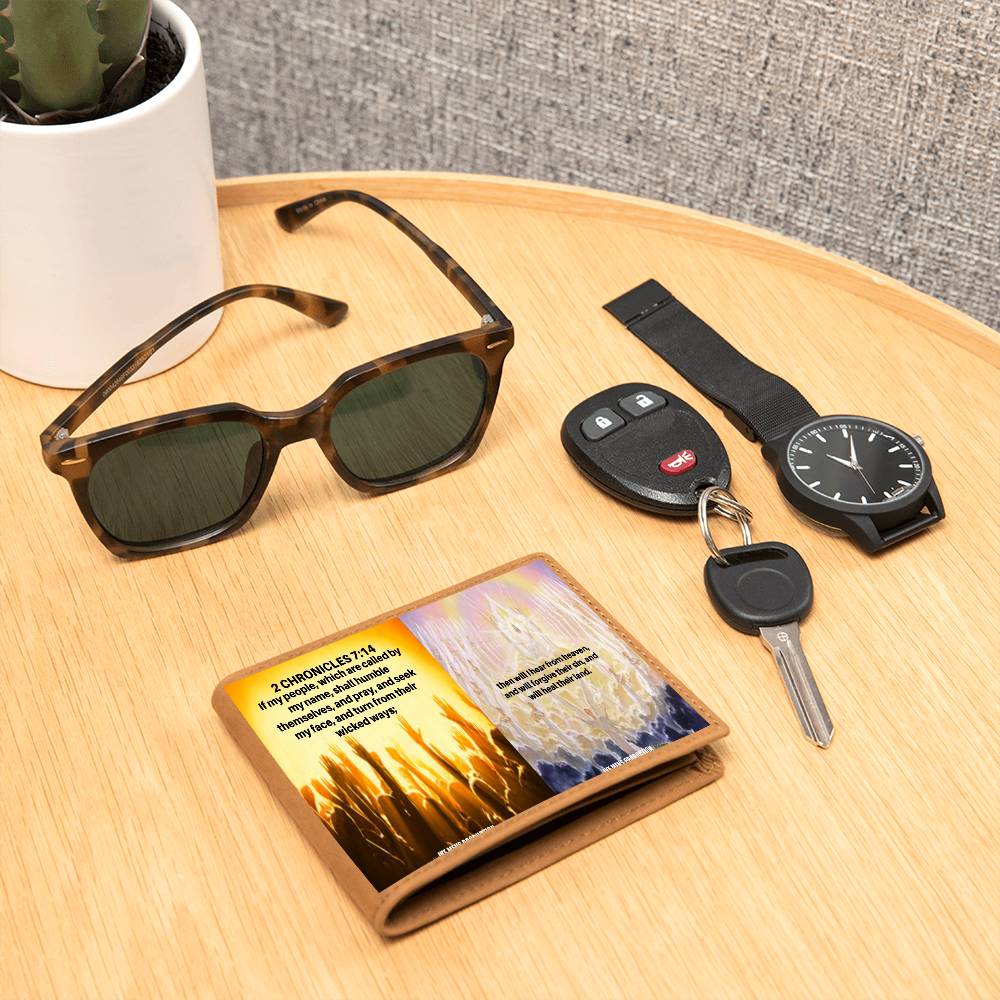 IKE MENS SCRIPTURE COLLAGE GRAPHIC LEATHER WALLET