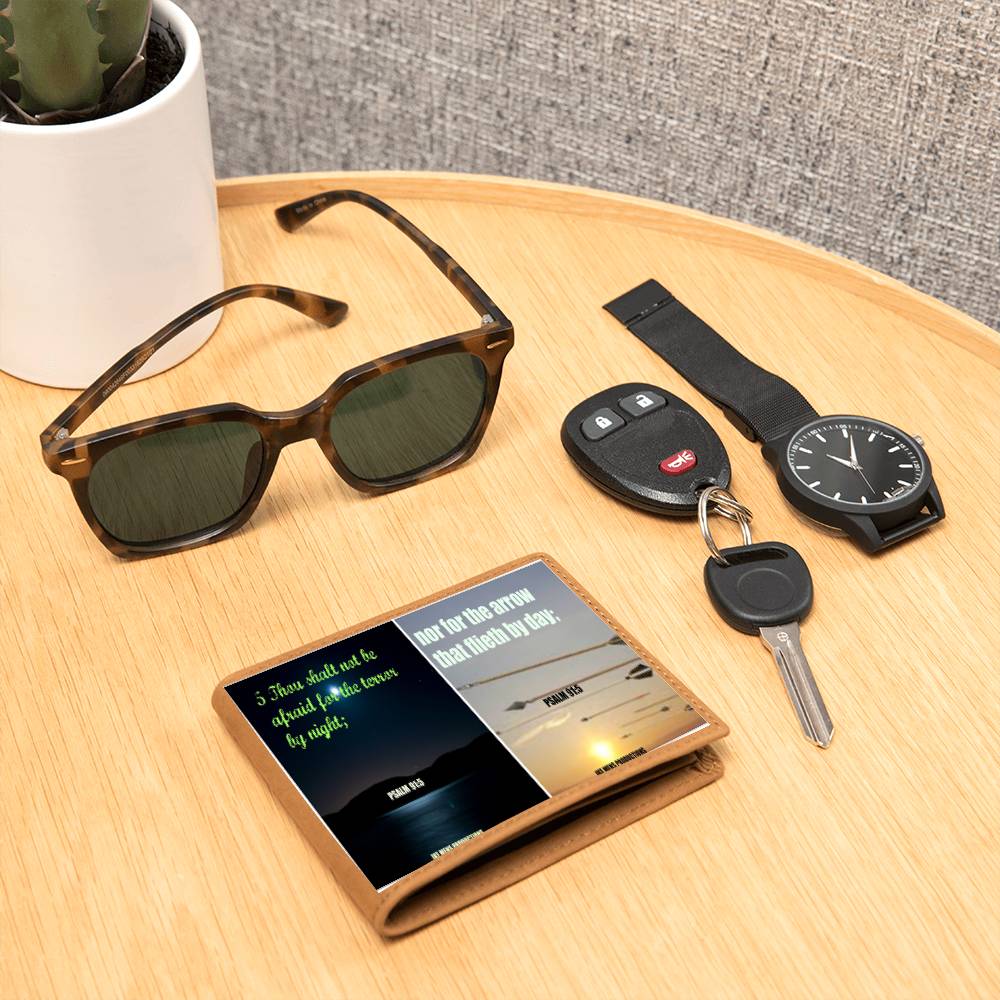 IKE MENS SCRIPTURE COLLAGE GRAPHIC LEATHER WALLET