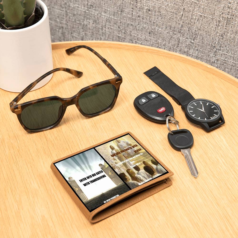 IKE MENS SCRIPTURE COLLAGE GRAPHIC LEATHER WALLET