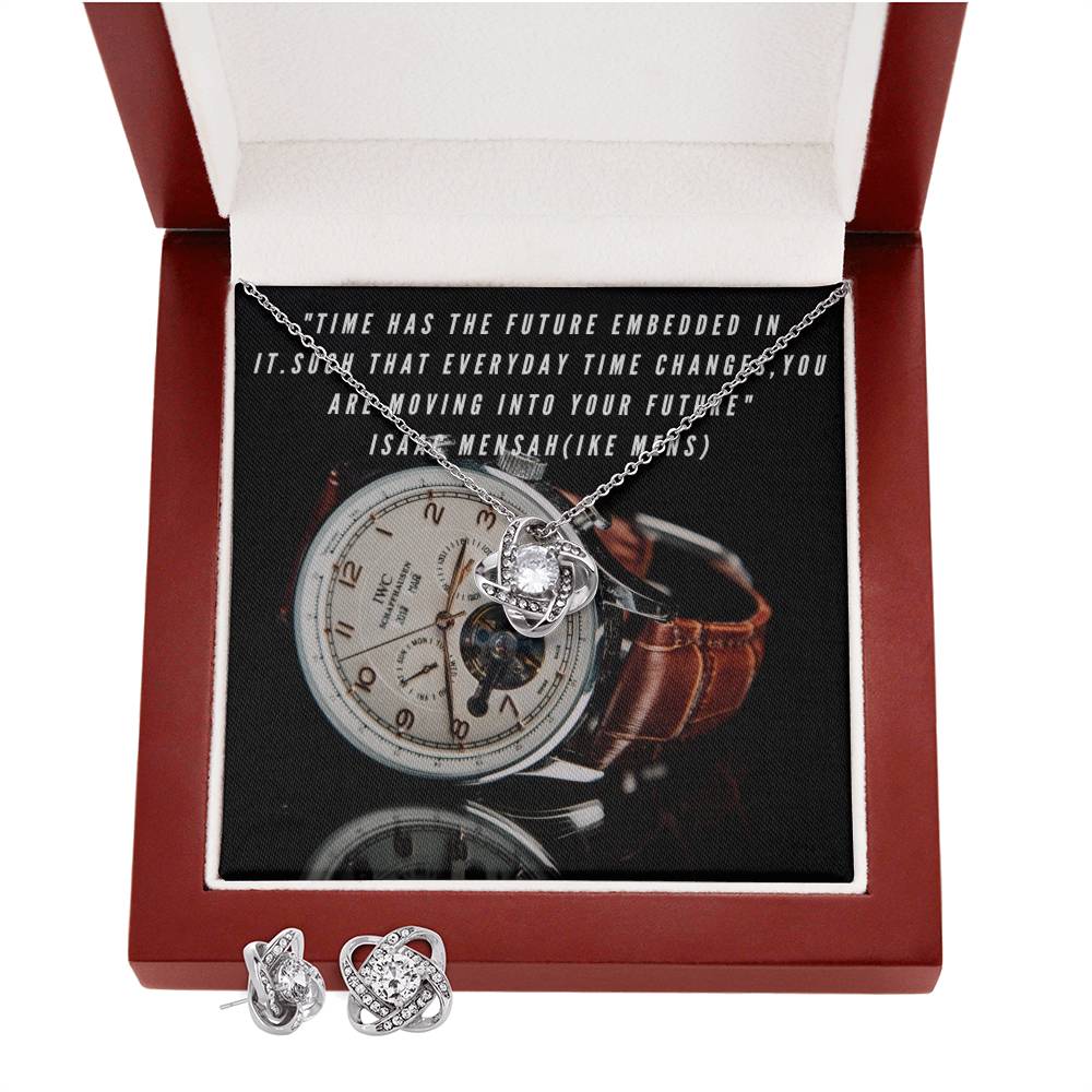 IKE MENS Quote Love Knot Earring & Necklace Set