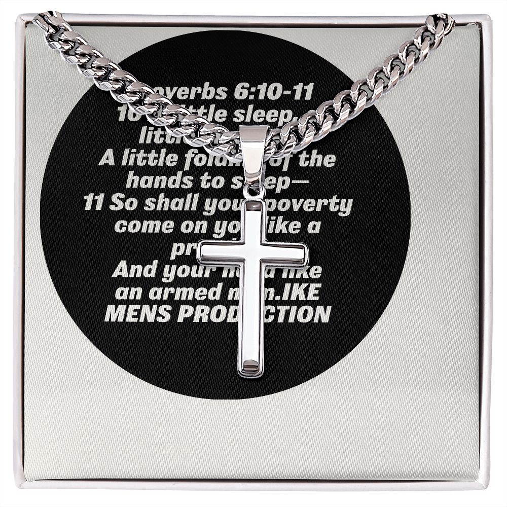 Proverbs Artisan Cross Necklace on Cuban Chain