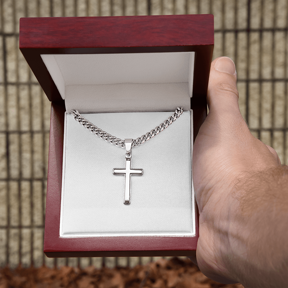 WISDOM Artisan Cross Necklace on Cuban Chain