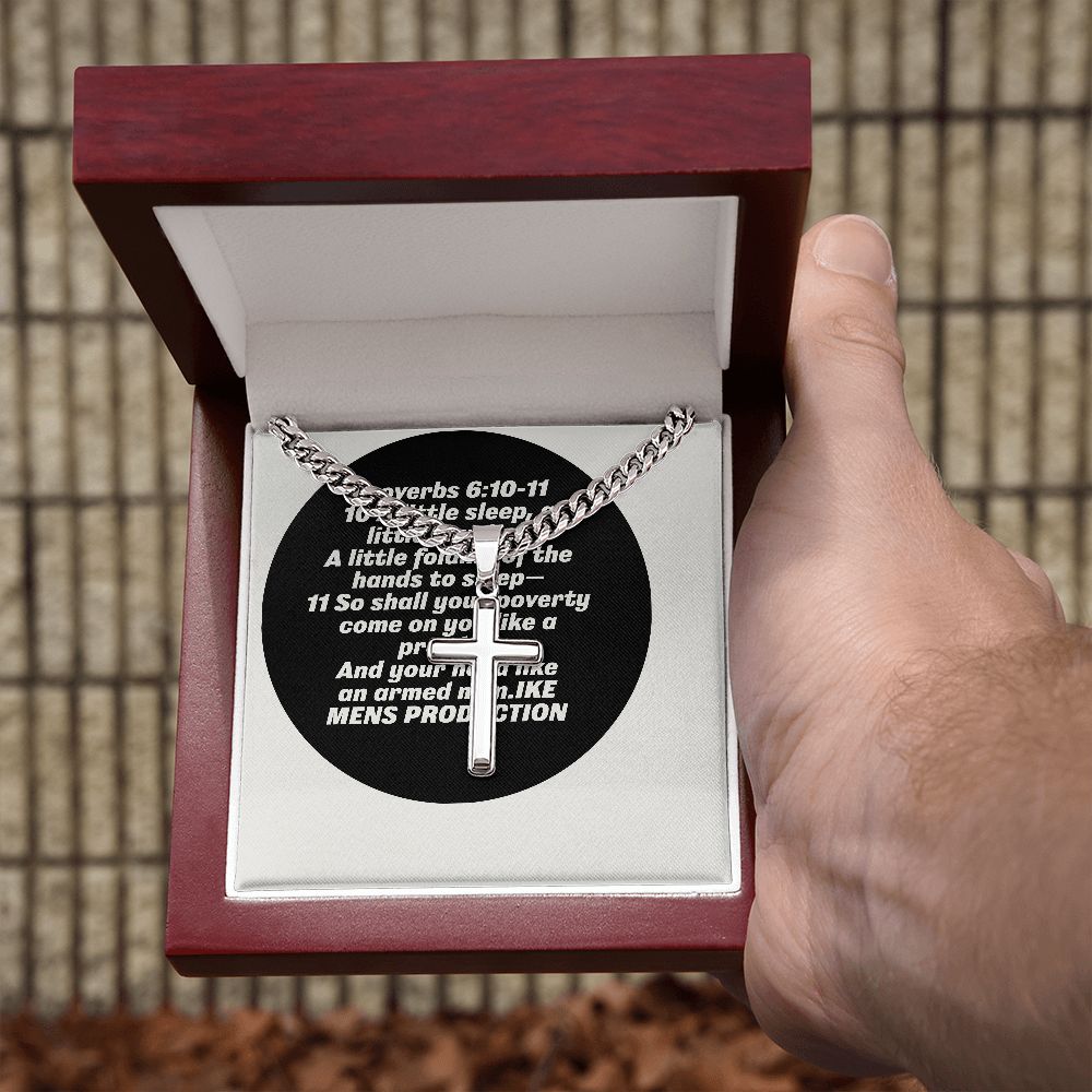 Proverbs Artisan Cross Necklace on Cuban Chain