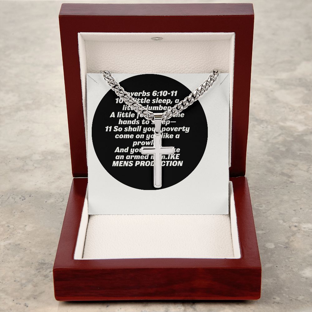 Proverbs Artisan Cross Necklace on Cuban Chain