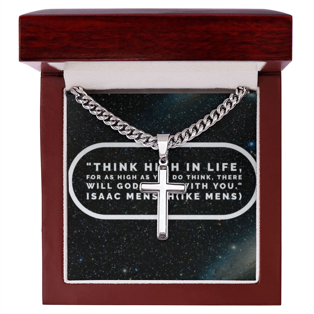 IKE MENS Quote Artisan Cross Necklace on Cuban Chain