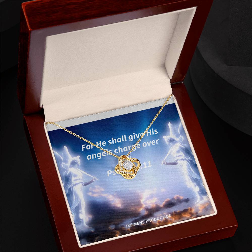 Psalm 91:11 Love Knot Necklace (Yellow & White Gold Variants)