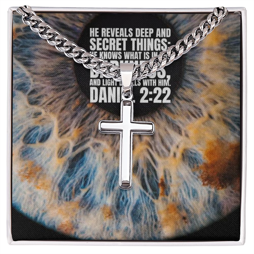 Daniel 2:22 Artisan Cross Necklace with Cuban Chai