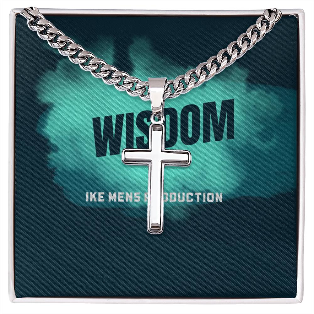 WISDOM Artisan Cross Necklace on Cuban Chain