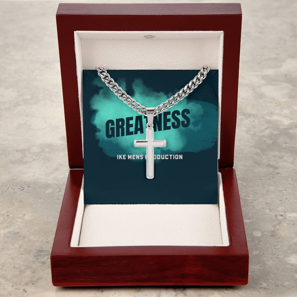 GREATNESS Artisan Cross Necklace on Cuban Chain