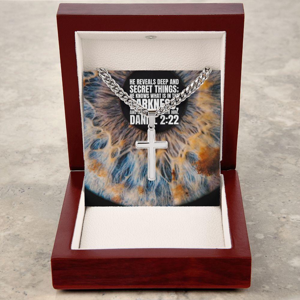 Daniel 2:22 Artisan Cross Necklace with Cuban Chai