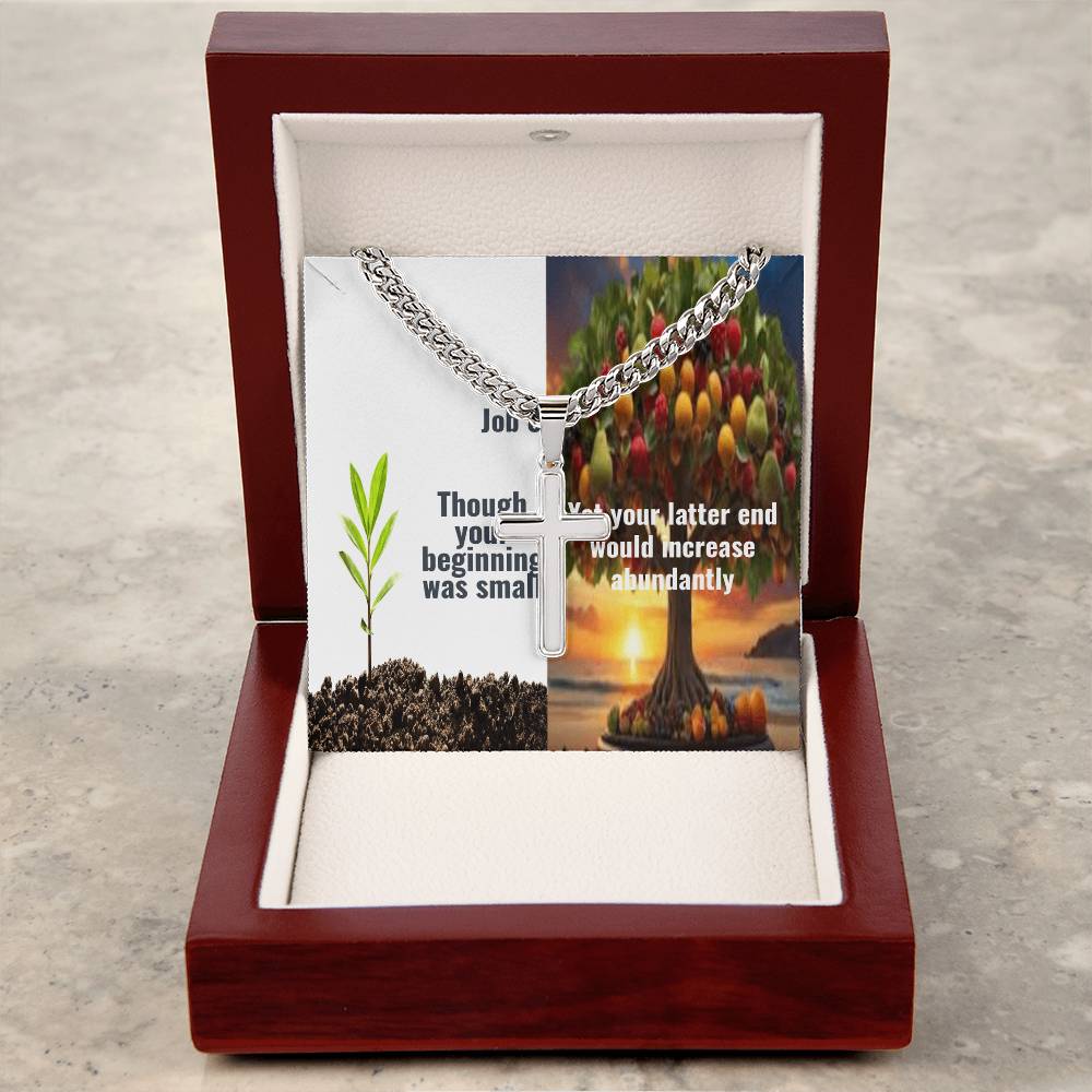 IKE MENS Scripture Collage Cuban Chain with Artisan Cross