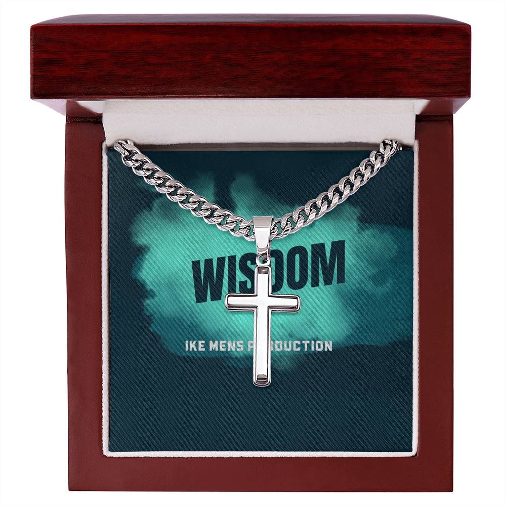 WISDOM Artisan Cross Necklace on Cuban Chain