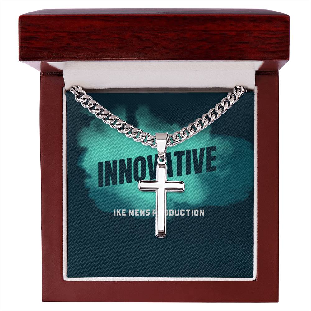 INNOVATIVE Artisan Cross Necklace on Cuban Chain