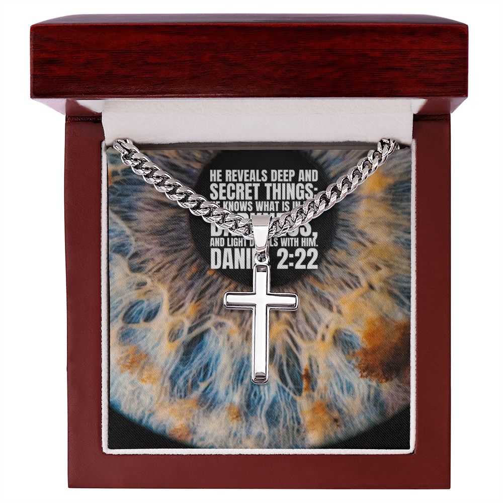Daniel 2:22 Artisan Cross Necklace with Cuban Chai
