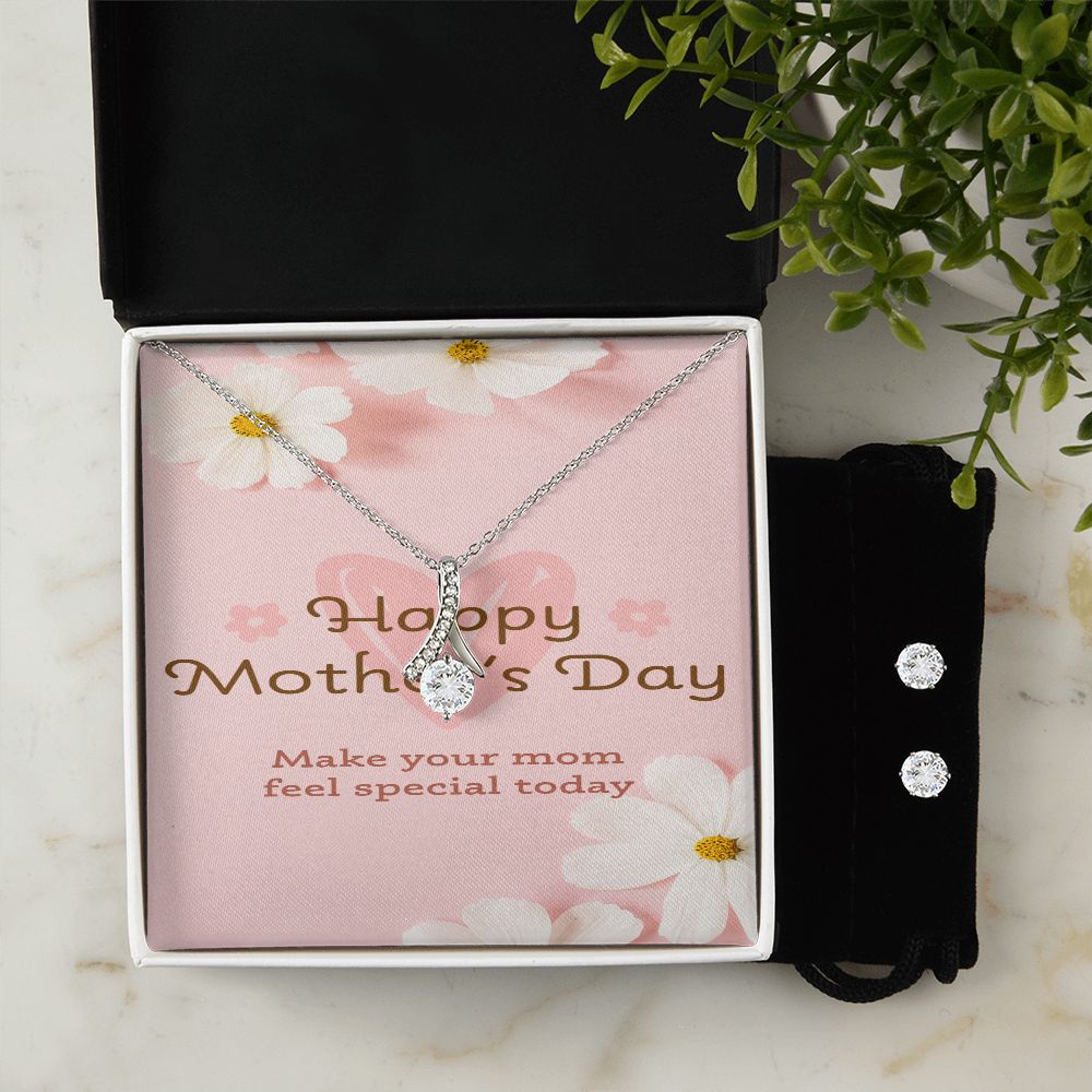Happy Mothers Day Forever Love Necklace with CZ earring set