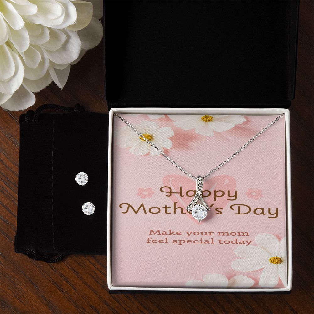 Happy Mothers Day Forever Love Necklace with CZ earring set