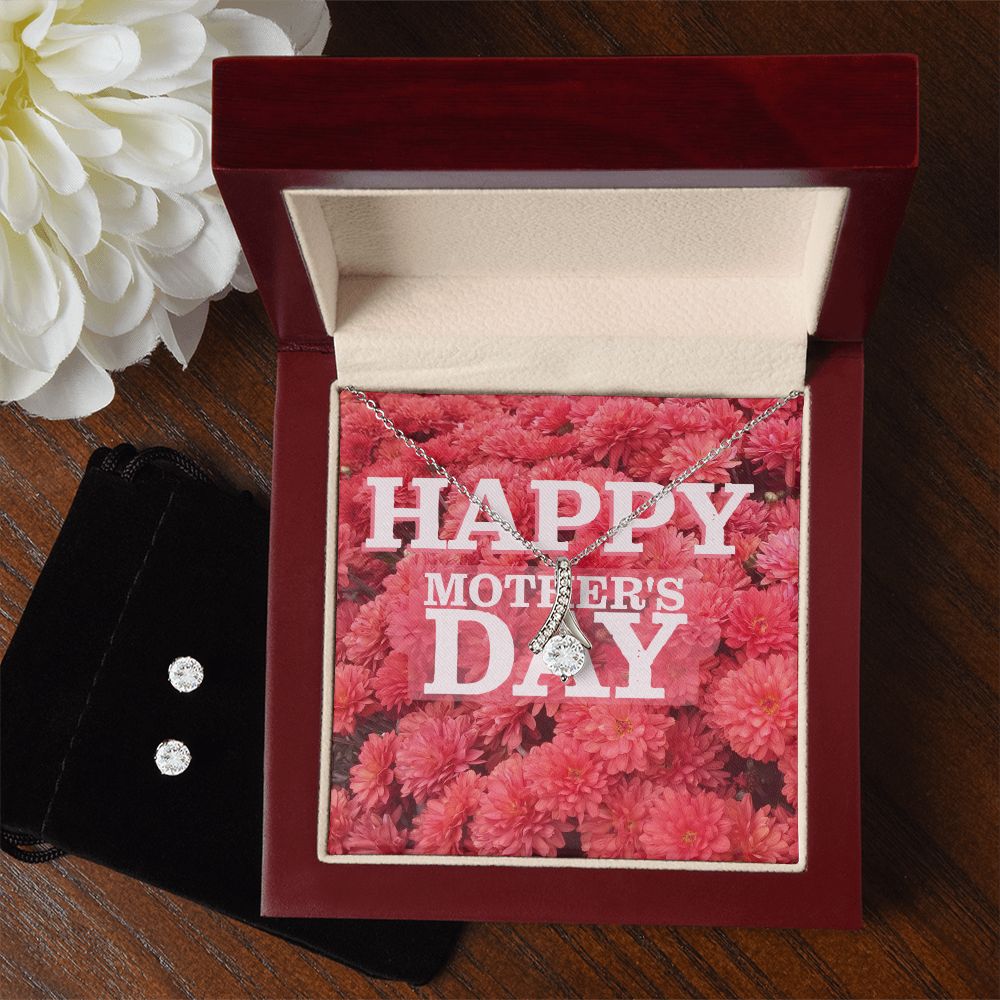 Happy Mothers Day Forever Love Necklace with CZ earring set