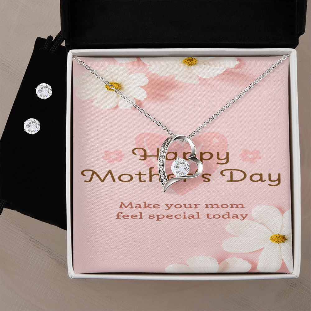 Happy Mothers Day Forever Love Necklace with CZ earring set