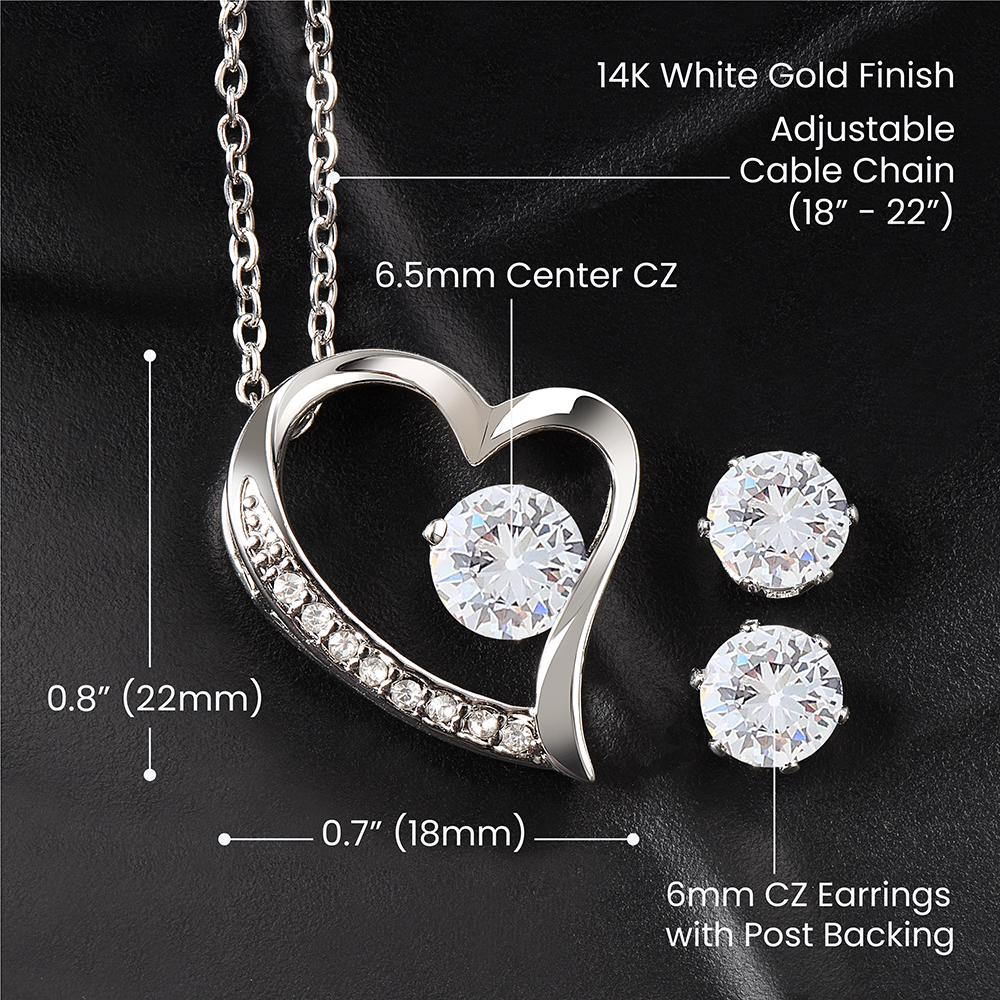 INNOVATIVE Forever Love Necklace + Clear CZ Earrings