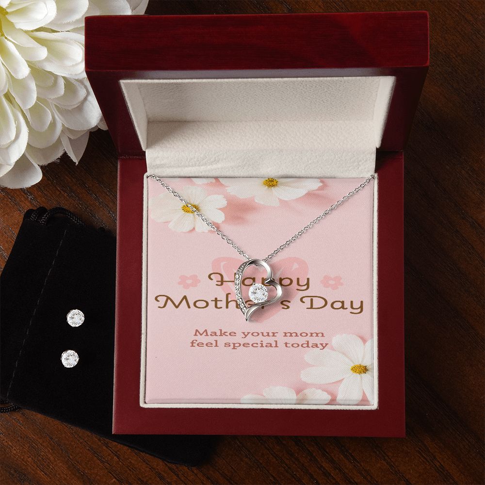 Happy Mothers Day Forever Love Necklace with CZ earring set