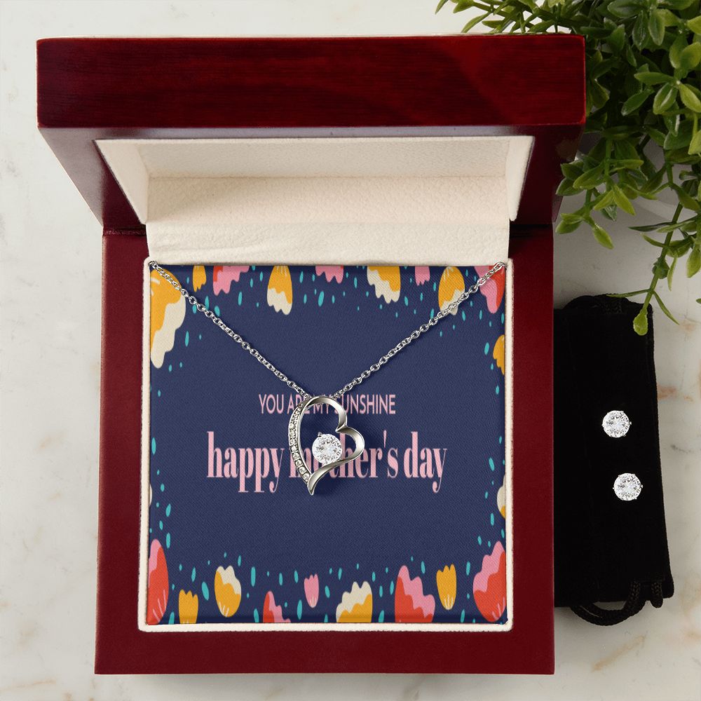 Happy Mothers Day Forever Love Necklace with CZ earring set