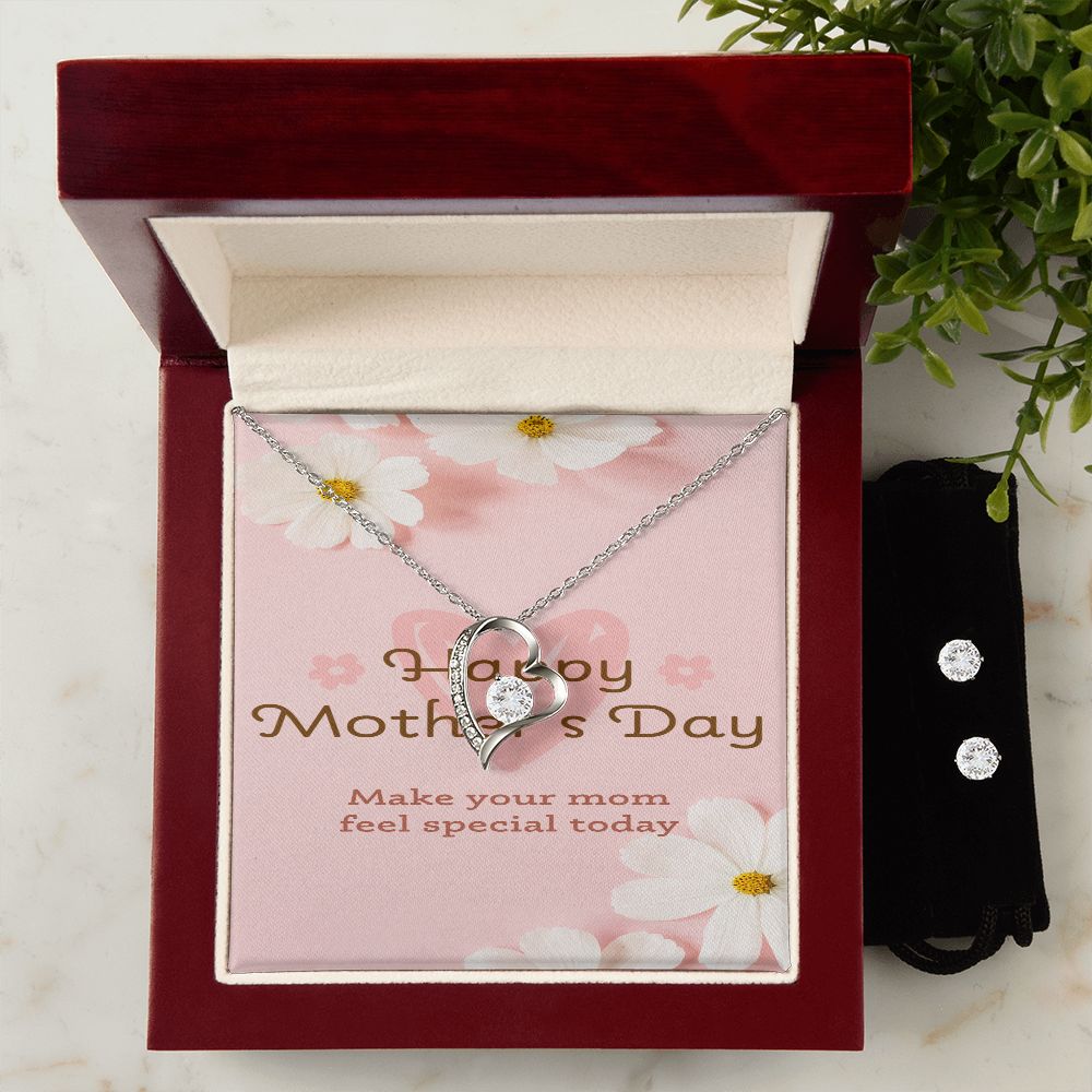 Happy Mothers Day Forever Love Necklace with CZ earring set