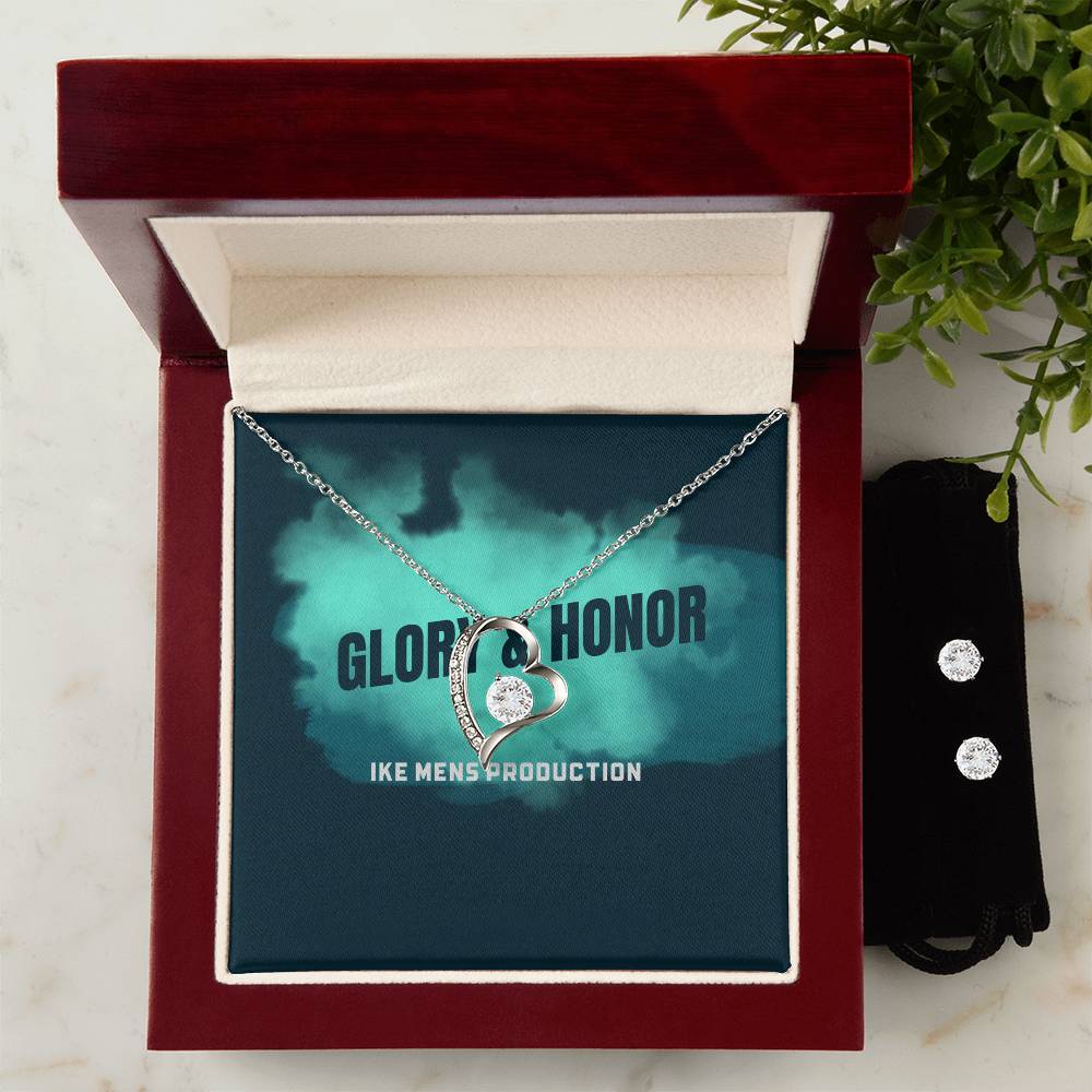 GLORY & HONOR Forever Love Necklace + Clear CZ Earrings