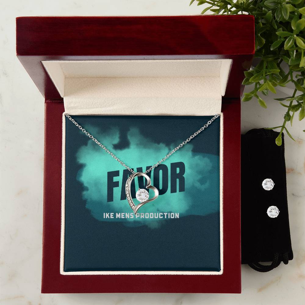 FAVOR Forever Love Necklace + Clear CZ Earrings