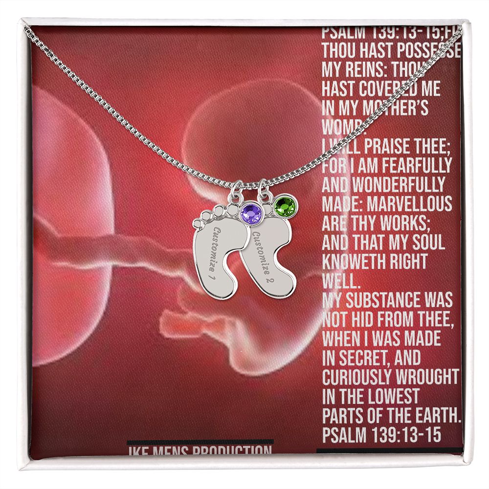 Engraved Baby Feet with Birthstone