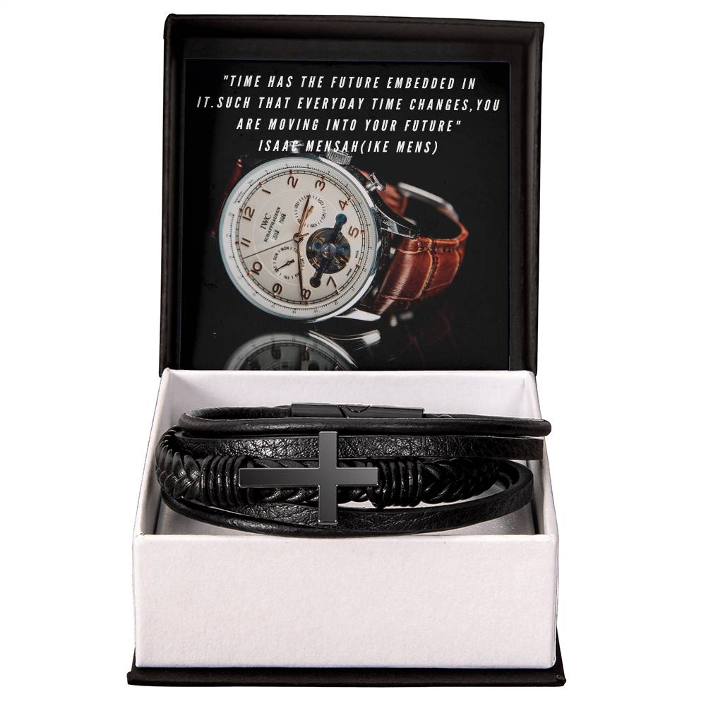 IKE MENS QUOTE MENS CROSS LEATHER BRACELET