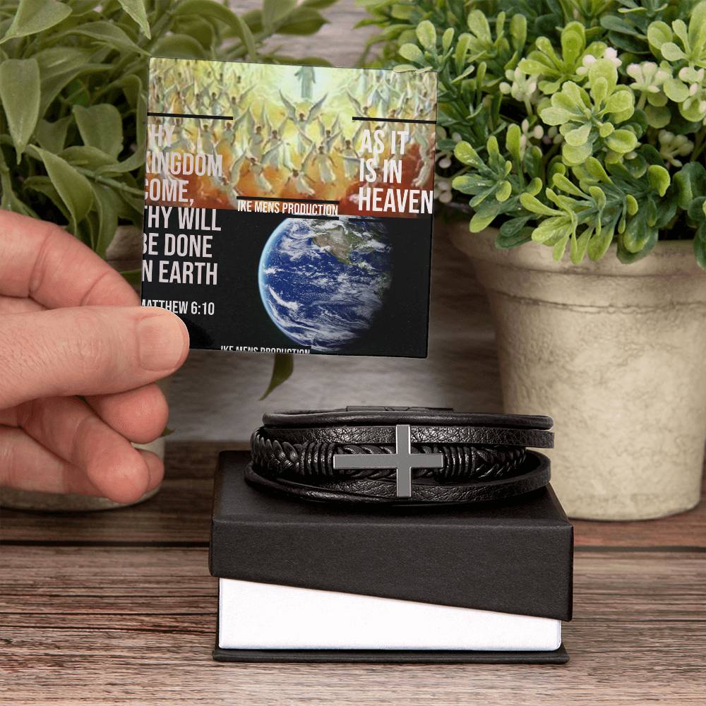 IKE MENS SCRIPTURE COLLAGE Men's Cross Leather Bracelet