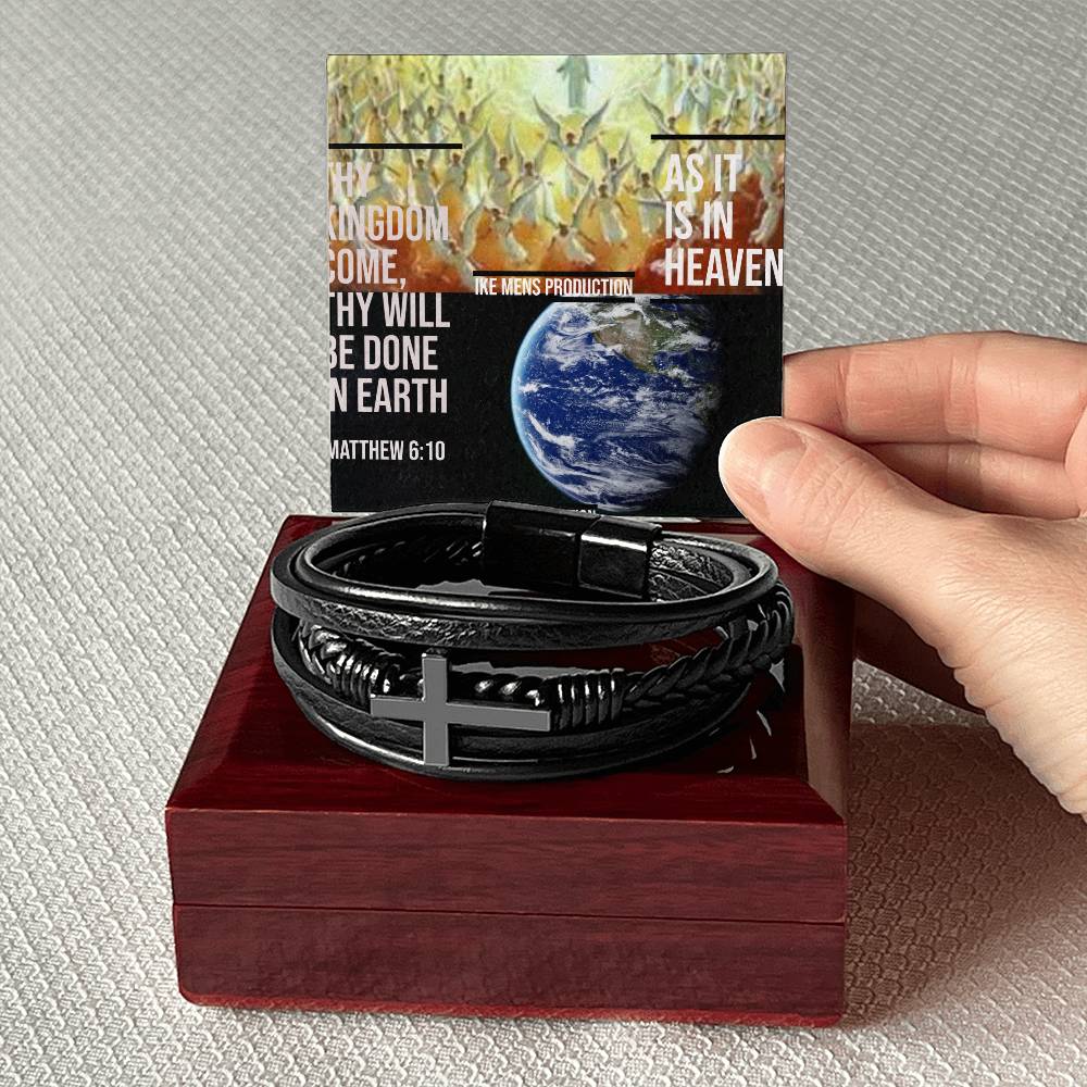 IKE MENS SCRIPTURE COLLAGE Men's Cross Leather Bracelet