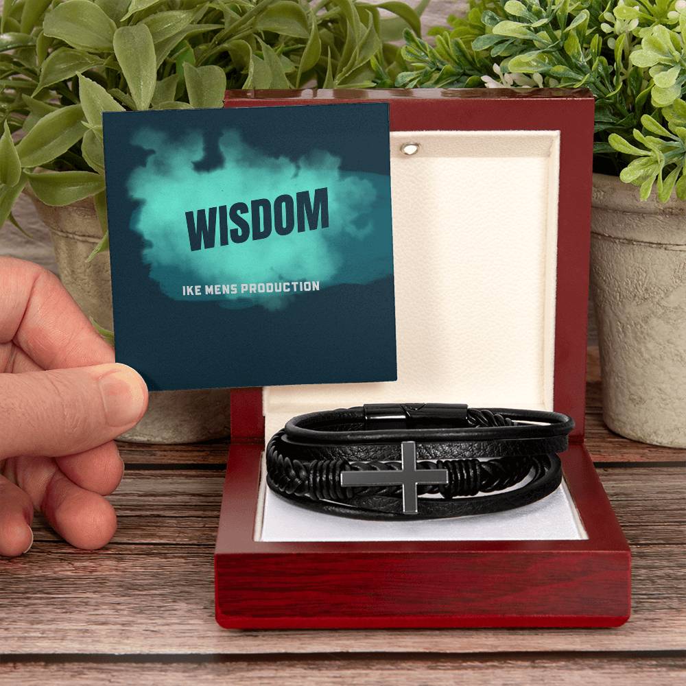 WISDOM Men's Cross Leather Bracelet