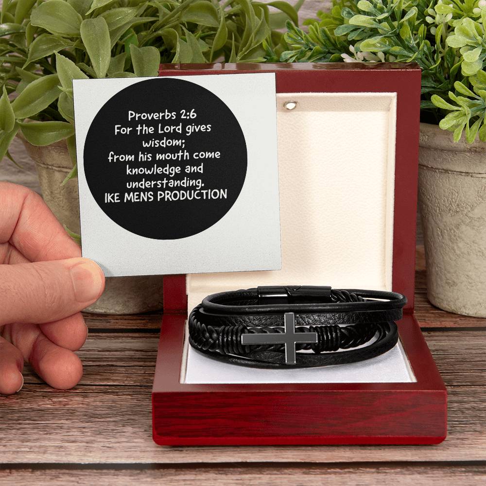PROVERBS Men Cross Leather Bracelet