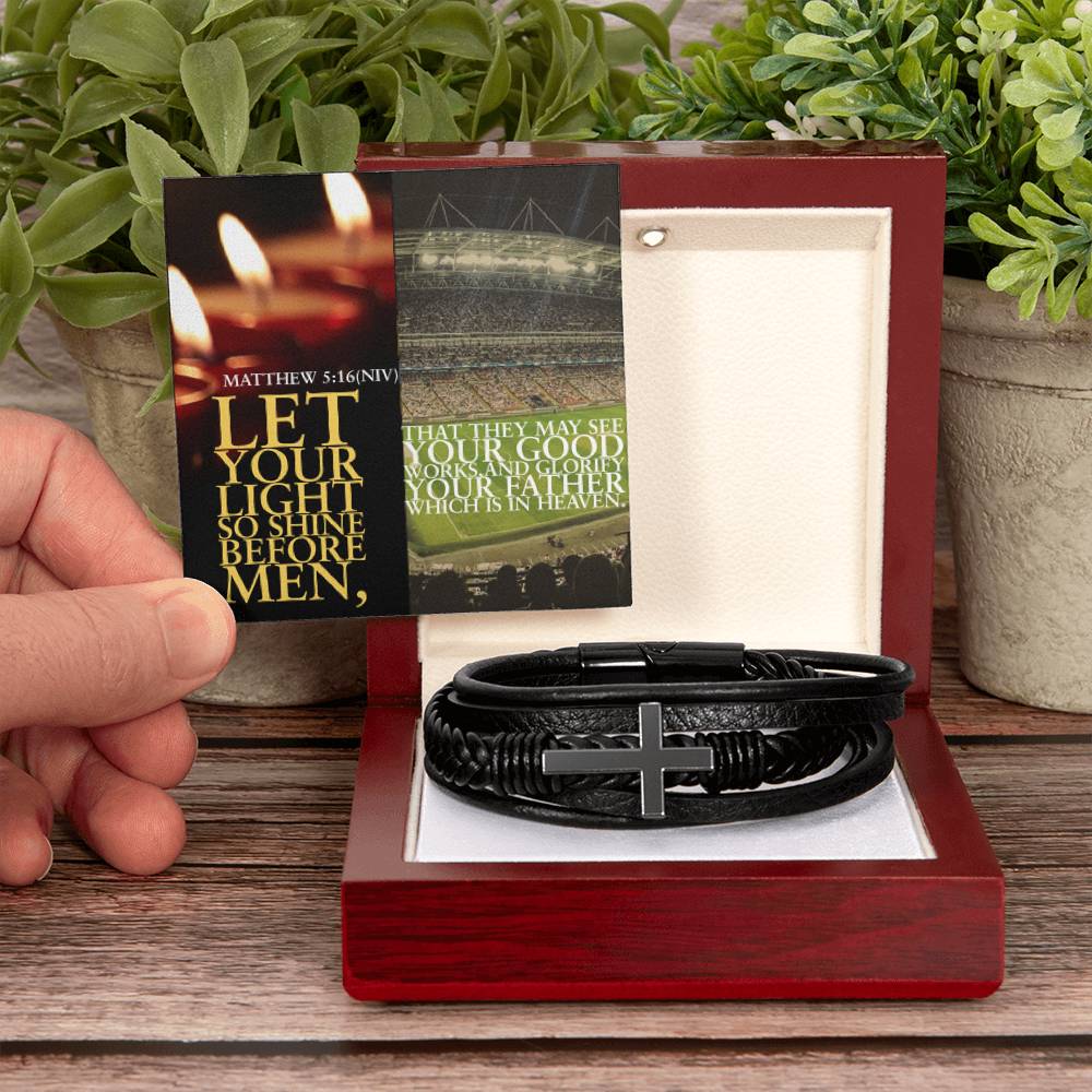 IKE MENS SCRIPTURE COLLAGE Men's Cross Leather Bracelet