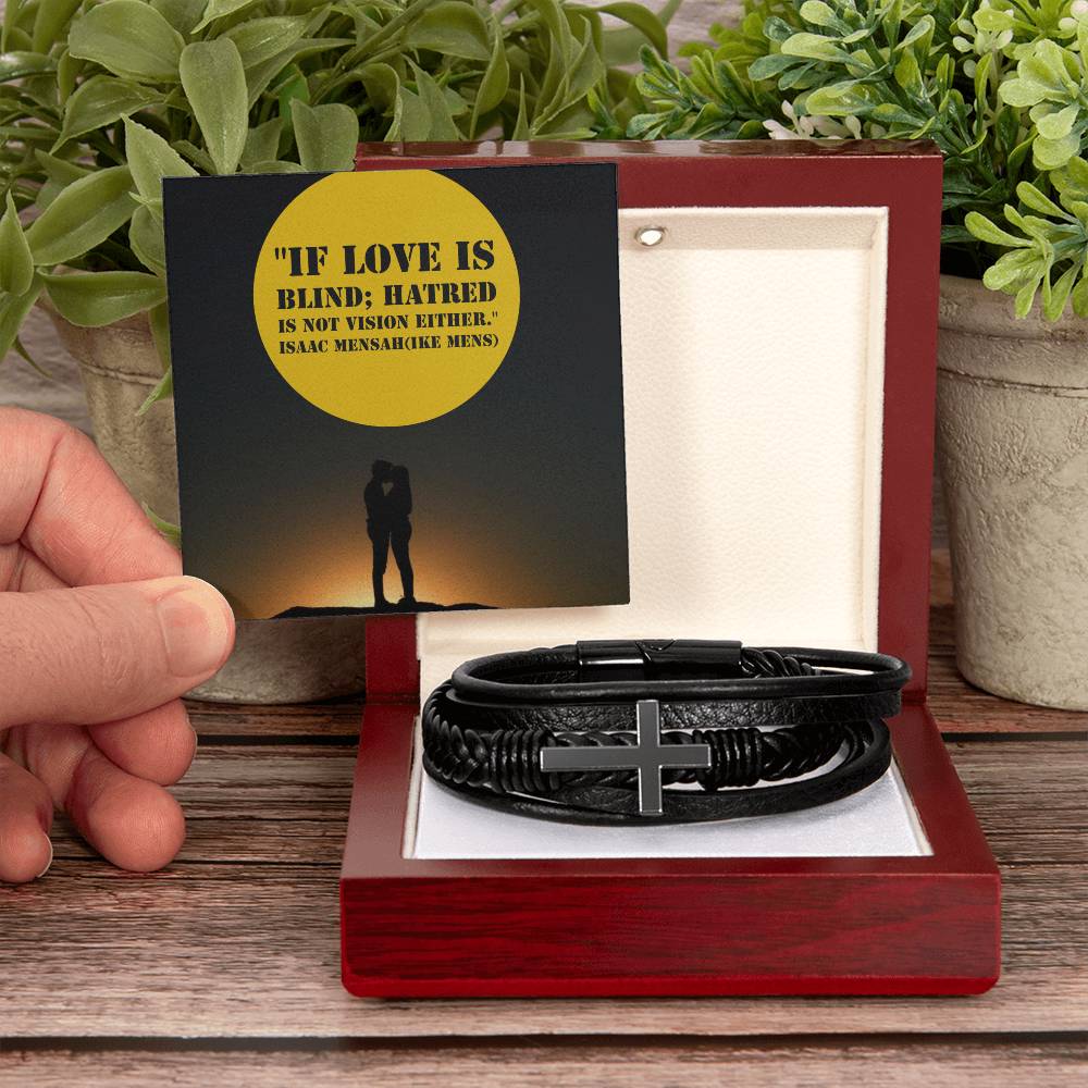 IKE MENS QUOTE MENS CROSS LEATHER BRACELET