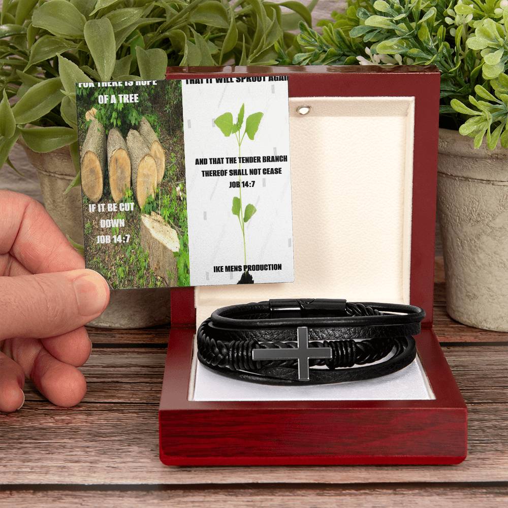 IKE MENS SCRIPTURE COLLAGE MEN'S CROSS LEATHER BRACELET