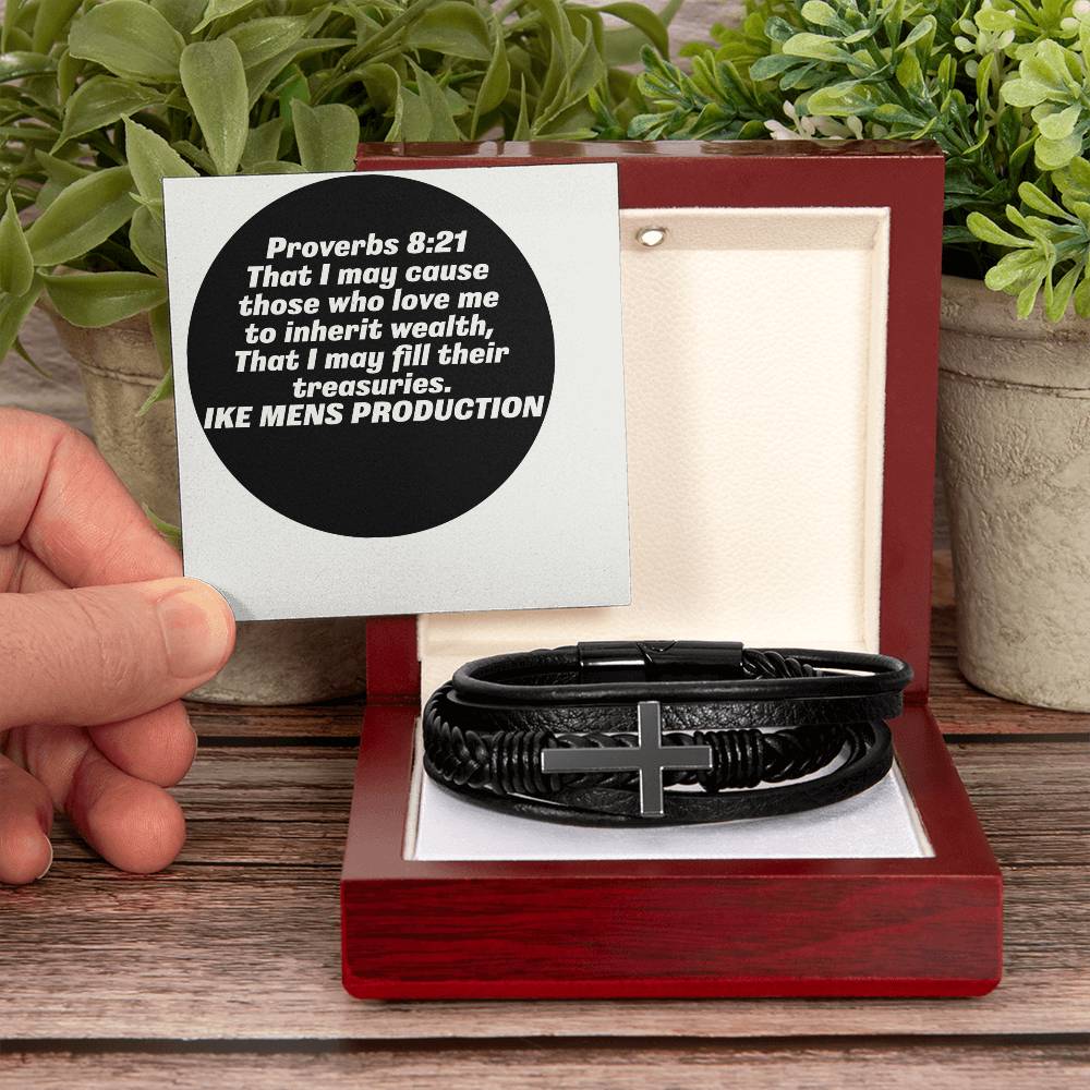 PROVERBS MEN'S CROSS LEATHER BRACELET