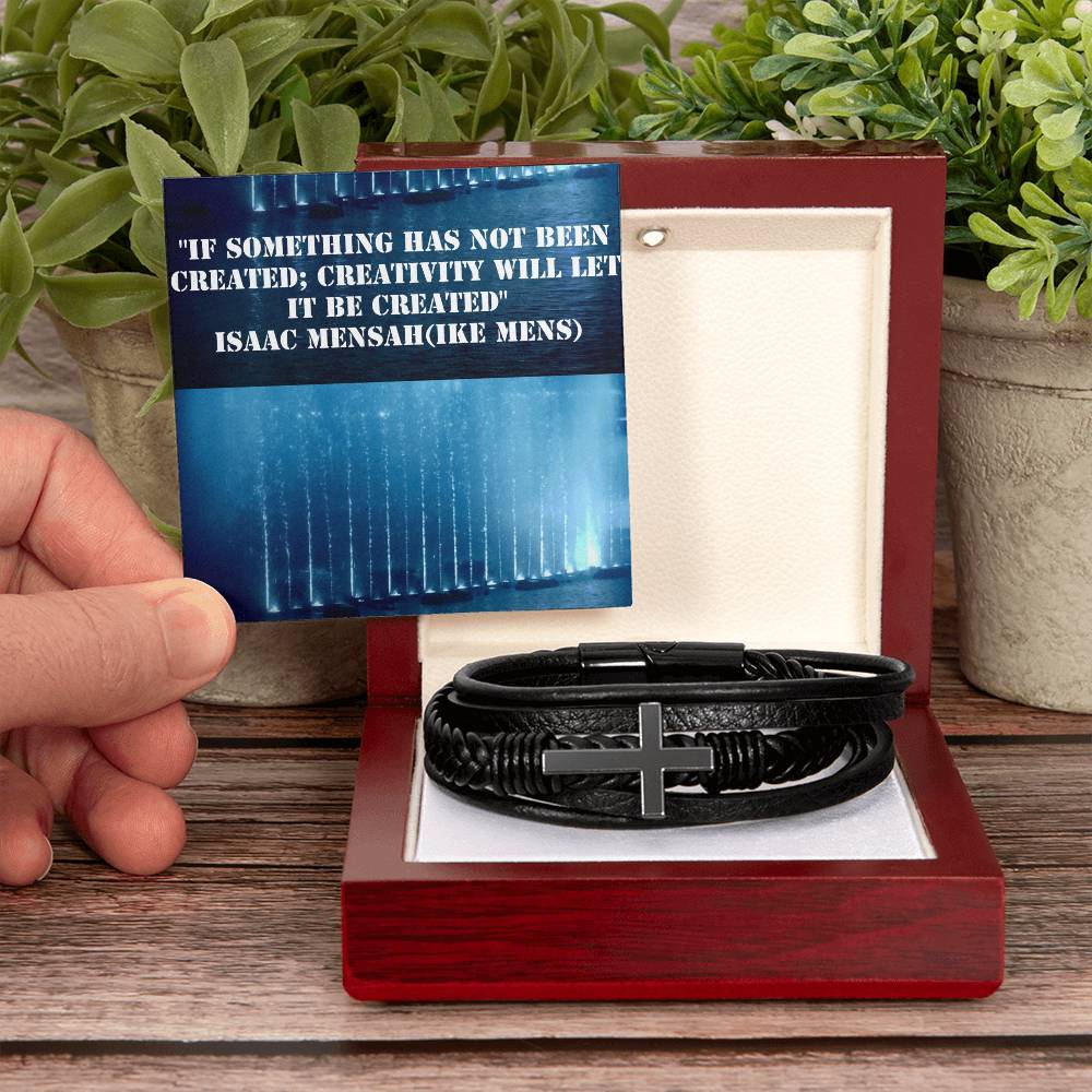 IKE MENS Quote Mens Cross Leather Bracelet