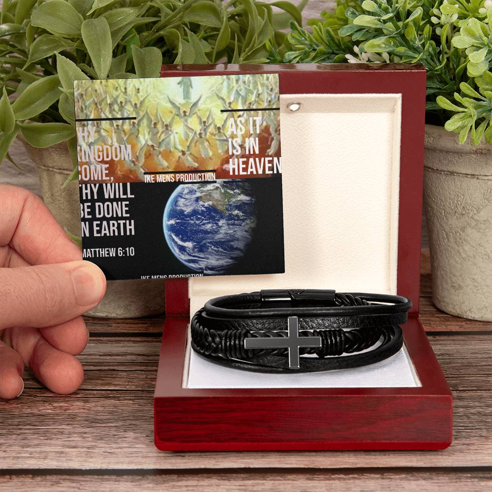 IKE MENS SCRIPTURE COLLAGE Men's Cross Leather Bracelet