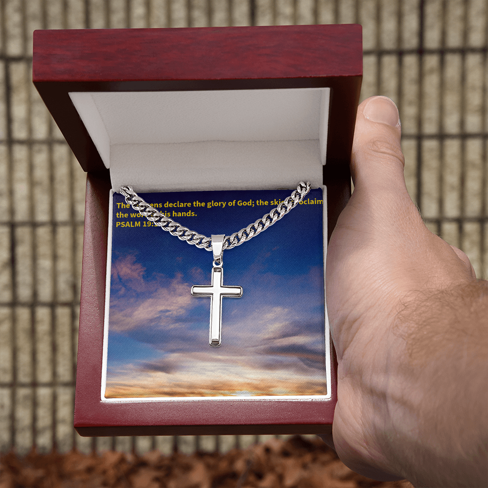 PSALM 19:1 Personalized Cross with Cuban Link Chain