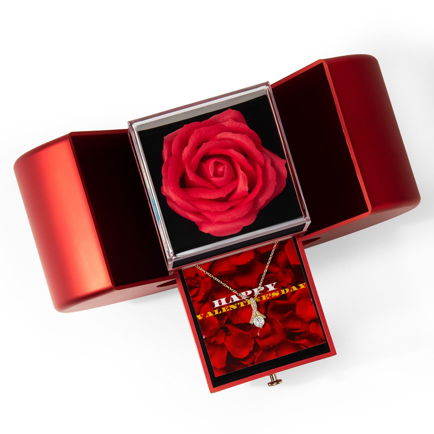 Happy Valentine's Day Alluring Beauty Necklace with Red Heart Rose Box
