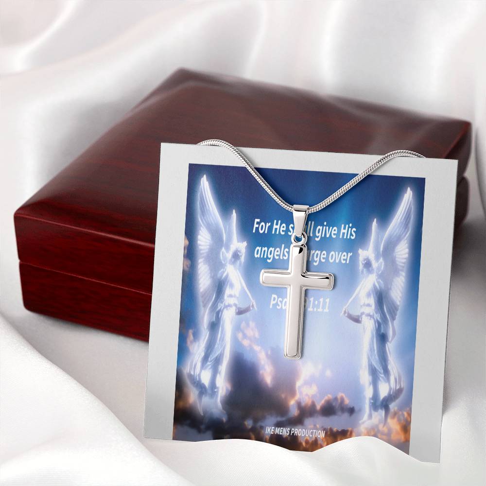 Psalm 91:11 Stainless Cross Necklace w/ MC