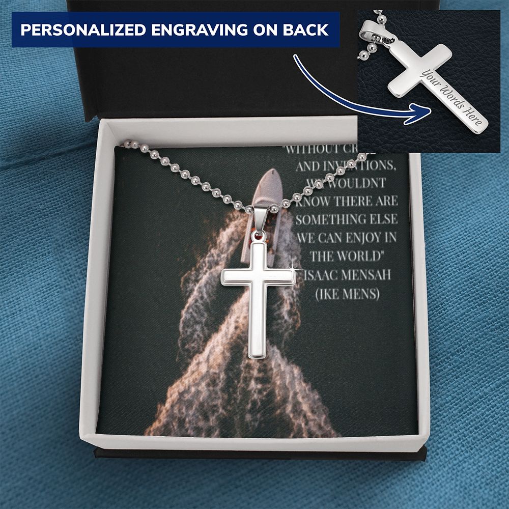 CROSS NECKLACE WITH IKE MENS QUOTE