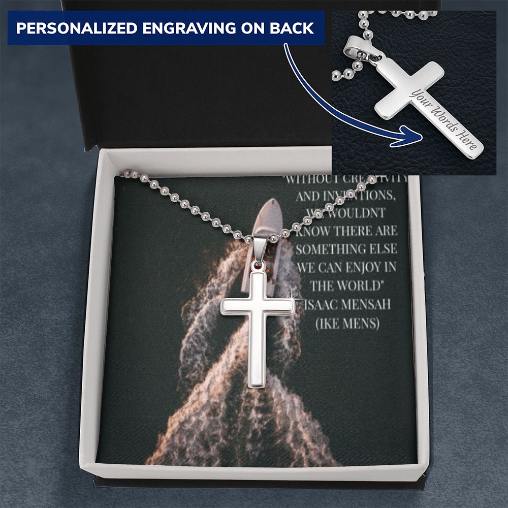 CROSS NECKLACE WITH IKE MENS QUOTE