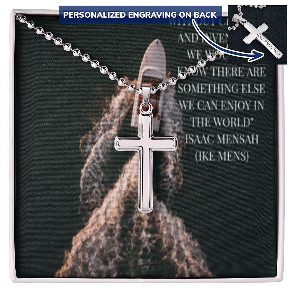 CROSS NECKLACE WITH IKE MENS QUOTE